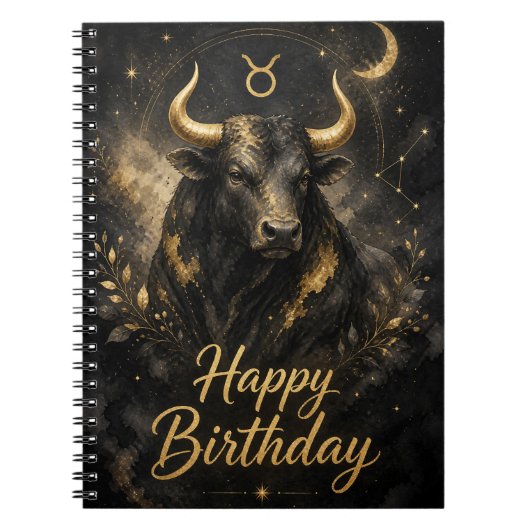 Stier Happy Birthday Sternzeichen Design Notitieboek (Voorkant)