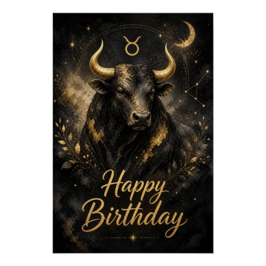 Stier Happy Birthday Sternzeichen Design Perfect Poster (Voorkant)