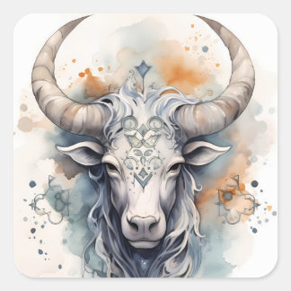 Stier Horoscoop Symbool de Stier Waterverf Vierkante Sticker
