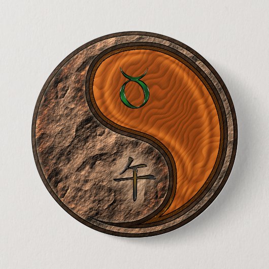 Stier & Houten Paard Ronde Button 7,6 Cm (Voorkant)