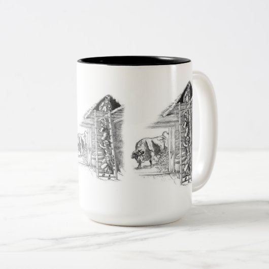  stier in Barn Tweekleurige Koffiemok (Voorkant rechts)