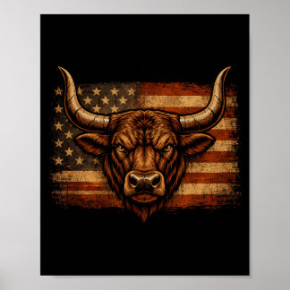 Stier in nood Amerikaanse vlag western countryStie Poster