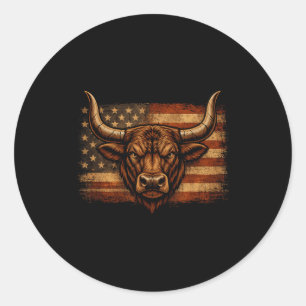 Stier in nood Amerikaanse vlag western countryStie Ronde Sticker