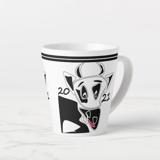 Stier, jaar van de stier, 2021, grappige stier latte mok (Rechterhoek)