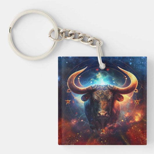 Stier Sterrenbeeld Aquarelontwerp Sleutelhanger (Voorkant)