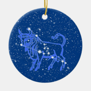 Stier Sterrenbeeld met Sterren op Diepblauw Keramisch Ornament
