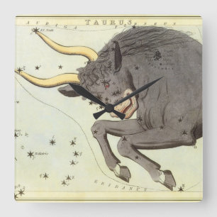 Stier Stier, Antieke Constellatie Urania's Spiegel Vierkante Klok