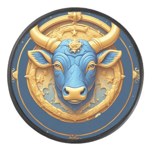 ♉ Stier Stier Gouden Ring Hockey Puck Zodiac Cadea (Voorkant)