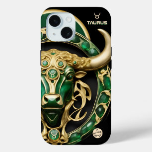 Stier Stier, Smaragd en Goud Gepersonaliseerd iPhone 15 Case