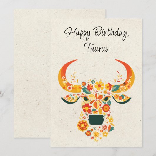 Stier Stier Zodiac Florale Verjaardagskaart (Voorkant / Achterkant)