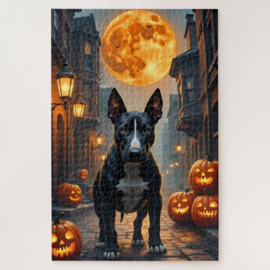 Stier Terriër Gotische Steeg Halloween Kunstwerk Legpuzzel (Verticaal)