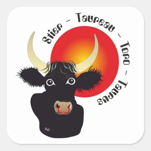 Stier - Tierkreiszeichen Aufkleber Vierkante Sticker (Voorkant)