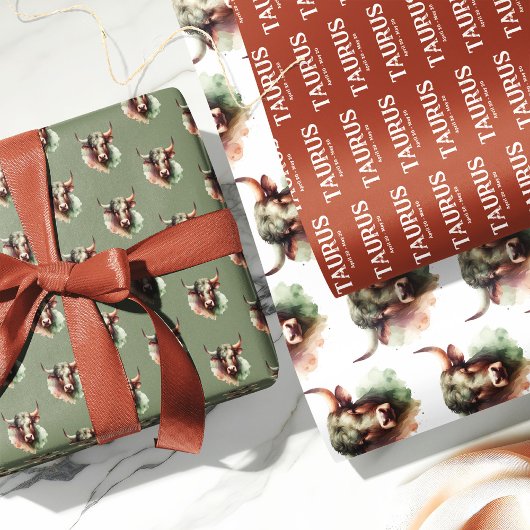 Stier Waterverf Stier Zodiac Thema Verjaardagsfees Inpakpapier Vel