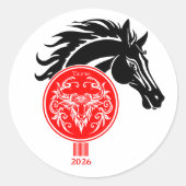 Stier x Jaar van het Paard 2026 Ronde Sticker (Voorkant)