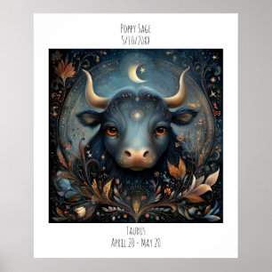 Stier Zodiac Astrologie Naam & Verjaardag Poster