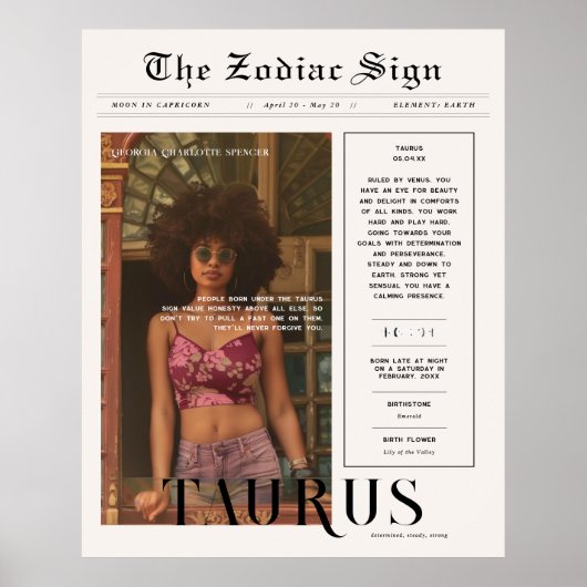 Stier | Zodiac Astrology Fotokrant Poster (Voorkant)