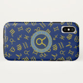 Stier Zodiac+Astrology Symbolen Patroon Gold+Blues Case-Mate iPhone Case (Achterkant (horizontaal))