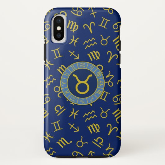 Stier Zodiac+Astrology Symbolen Patroon Gold+Blues Case-Mate iPhone Case (Achterkant)
