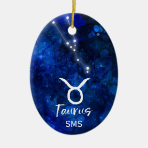 Stier Zodiac Constellatie Blauwe Melkweg Monogram Keramisch Ornament