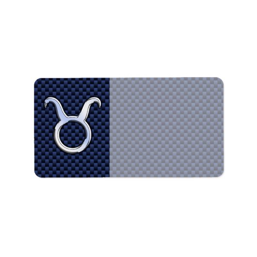 Stier Zodiac Decor Navy Blauwe Koolstofvezelprint Etiket (Voorkant)
