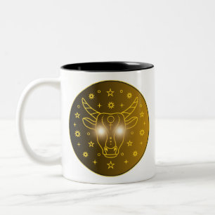 Stier Zodiac Embleem Minimaal Hemels Symbool Tweekleurige Koffiemok