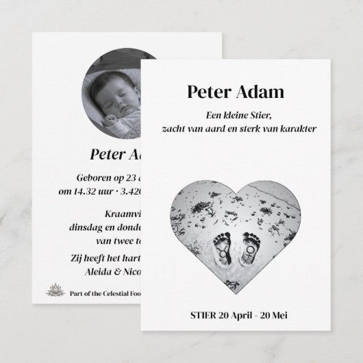 Stier Zodiac Geboorteaankondiging (Voorkant / Achterkant)