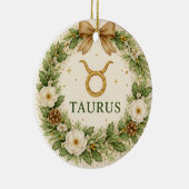 Stier Zodiac Kerst Ornament – Winter Bloemen W (Rechts)