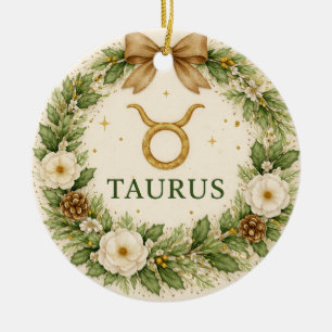 Stier Zodiac Kerst Ornament – Winter Bloemen W