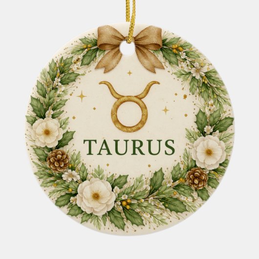 Stier Zodiac Kerst Ornament – Winter Bloemen W (Voorkant)