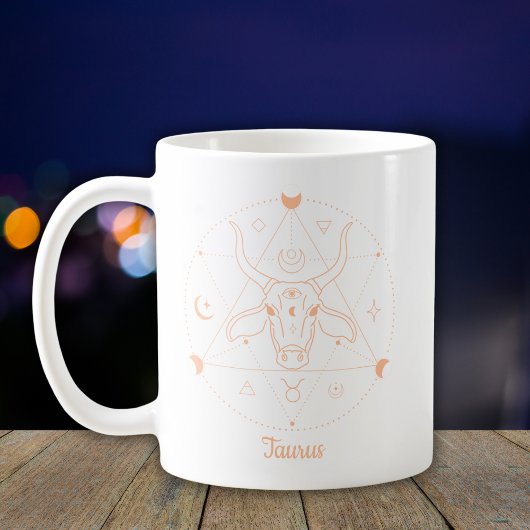 Stier Zodiac Line Art Wit Perzik Koffiemok