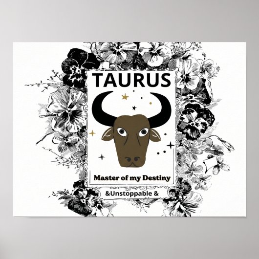Stier Zodiac Meester van het Lot Bloemrijke Kunst Poster (Voorkant)