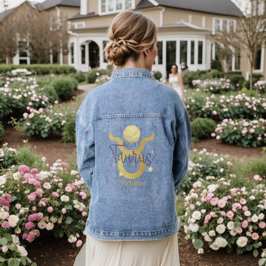 Stier Zodiac Modern gepersonaliseerd Jean Denim Jacket (Huwelijk Achterkant)