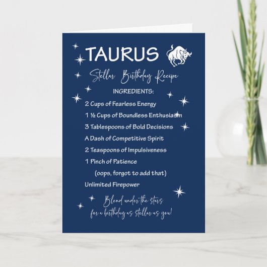 Stier Zodiac Stellar Verjaardagsrecept Kaart (Voorkant)