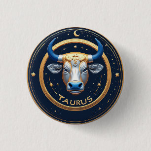 Stier Zodiac Stier Embleem Met Gouden Ring Ronde Button 3,2 Cm