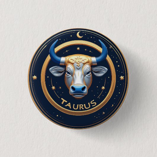 Stier Zodiac Stier Embleem Met Gouden Ring Ronde Button 3,2 Cm (Voorkant)