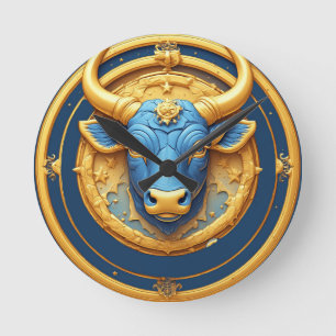 Stier Zodiac Stier Embleem Met Gouden Ring Ronde Klok