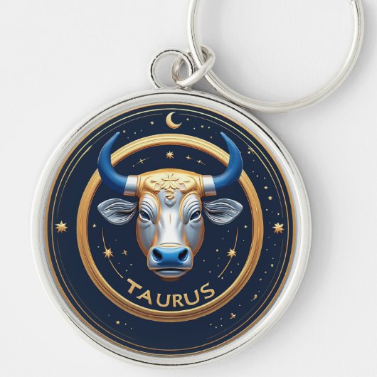 Stier Zodiac Stier Embleem Met Gouden Ring Sleutelhanger (Voorkant)
