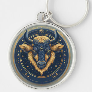 Stier Zodiac Stier Embleem Met Gouden Ring Sleutelhanger