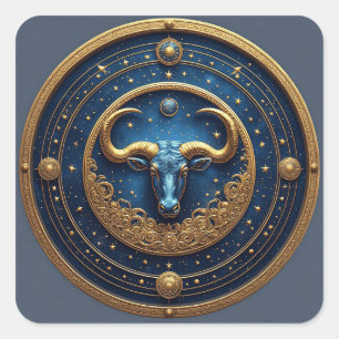 Stier Zodiac Stier Embleem Met Gouden Ring Vierkante Sticker