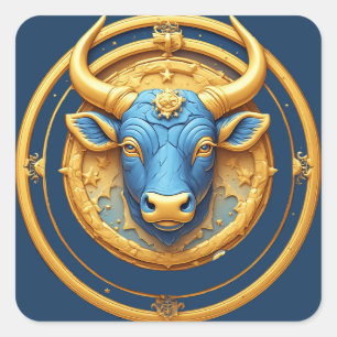 Stier Zodiac Stier Embleem Met Gouden Ring Vierkante Sticker