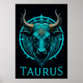 Stier Zodiac Symbool In Levendig Blauw En Goud Aas Poster (Voorkant)