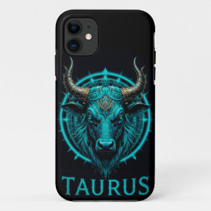 Stier Zodiac Symbool in Levendig Blauw en Goud Acc Case-Mate iPhone Case