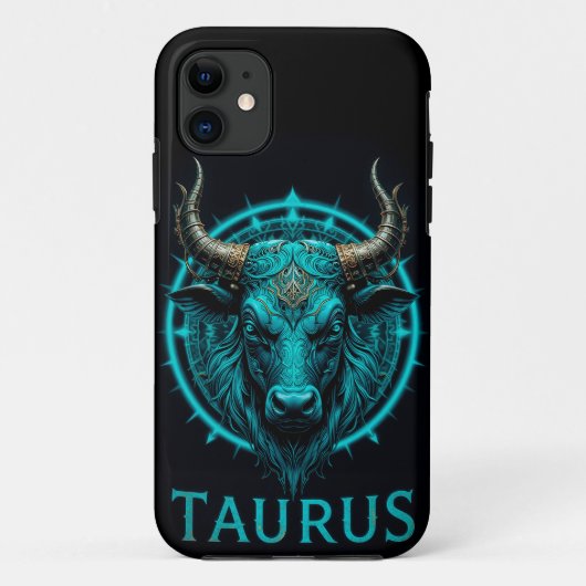 Stier Zodiac Symbool in Levendig Blauw en Goud Acc Case-Mate iPhone Case (Achterkant)