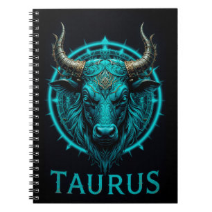 Stier Zodiac Symbool in Levendig Blauw en Goud Acc Notitieboek