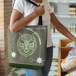 Stier Zodiac teken Groene en Witte Mandala Tote Bag