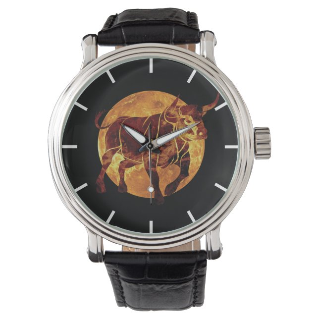 Stier Zodiac Teken Horloge (Voorkant)