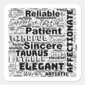 Stier Zodiac Word Cloud Inspiratie Vierkante Sticker (Voorkant)