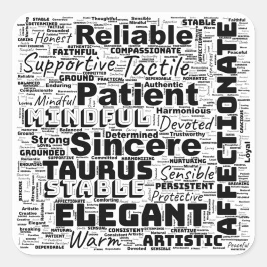 Stier Zodiac Word Cloud Inspiratie Vierkante Sticker (Voorkant)