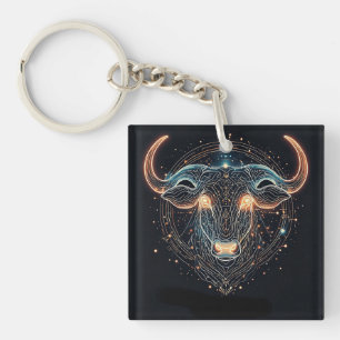 Stier Zodiacus Stier met Gloeiende Geometrische Li Sleutelhanger