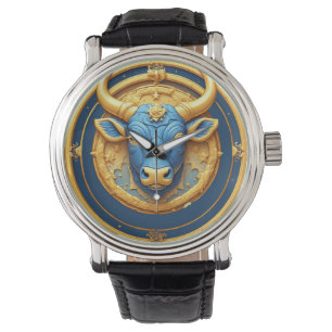 Stier Zodiacus Stierembleem Met Gouden Ring Horloge